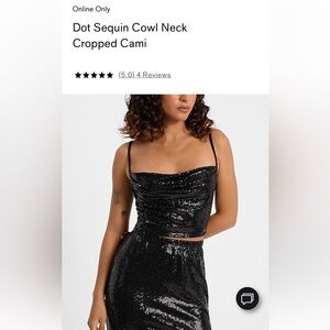 NWT Express Black Sequin Cowl Neck Cropped Cami, size small